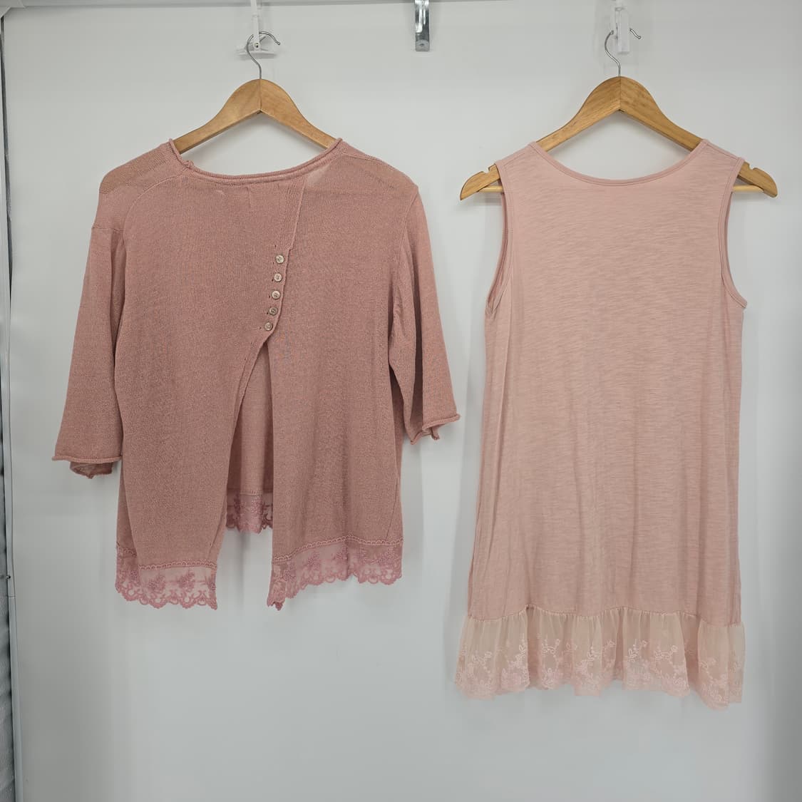 레이스 핑크 상의/원피스 레이어드 코디 세트   상품이미지2