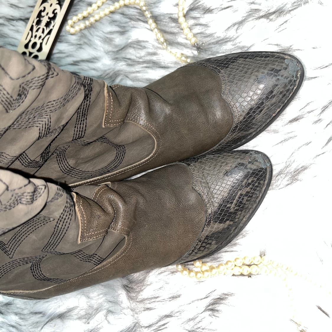 빈티지 카키 파에톤 웨스턴 부츠 상품이미지5