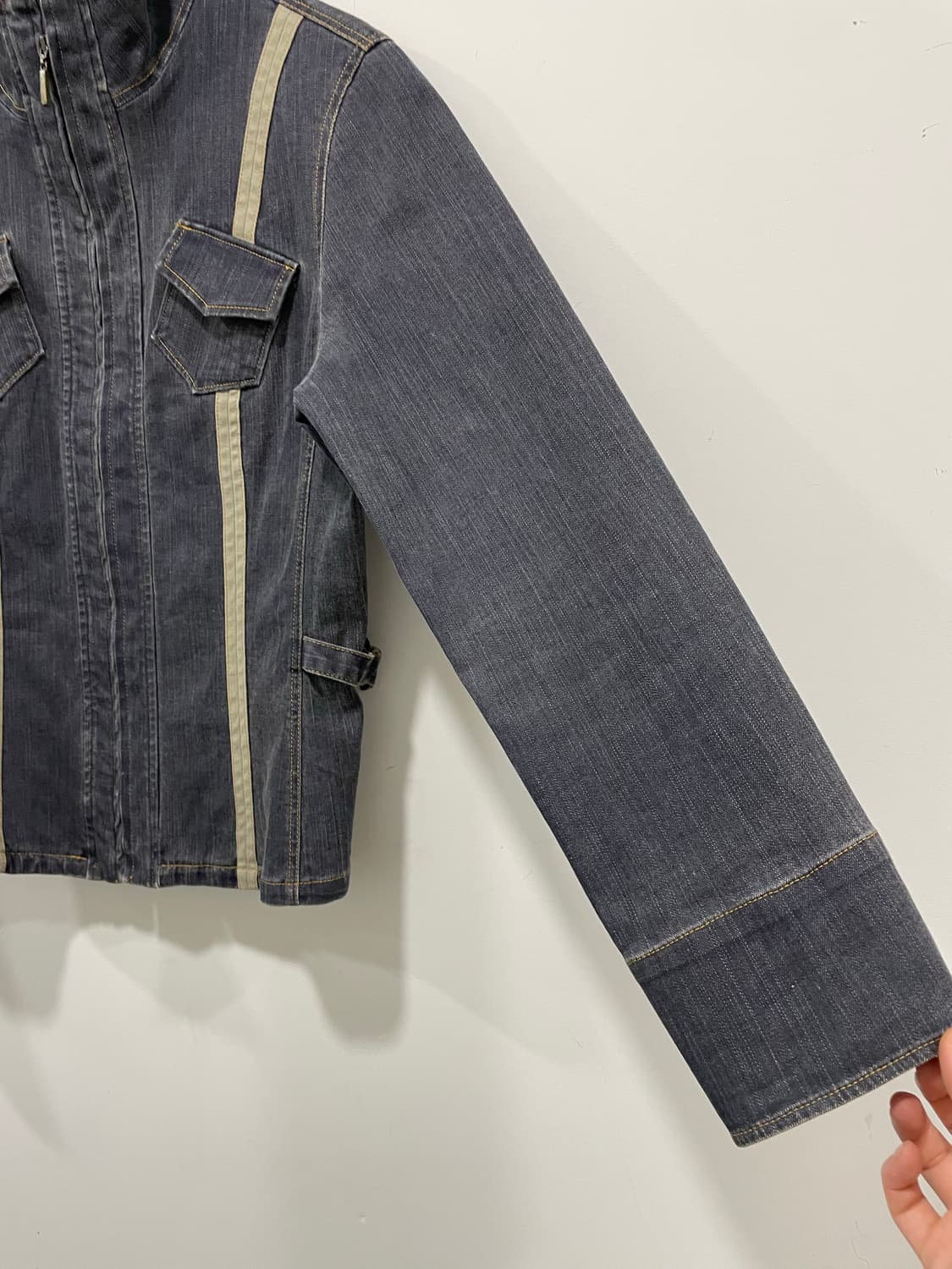 Jpn Chris montez 하이넥 사이드 신치백 슬림핏 데님자켓 상품이미지8
