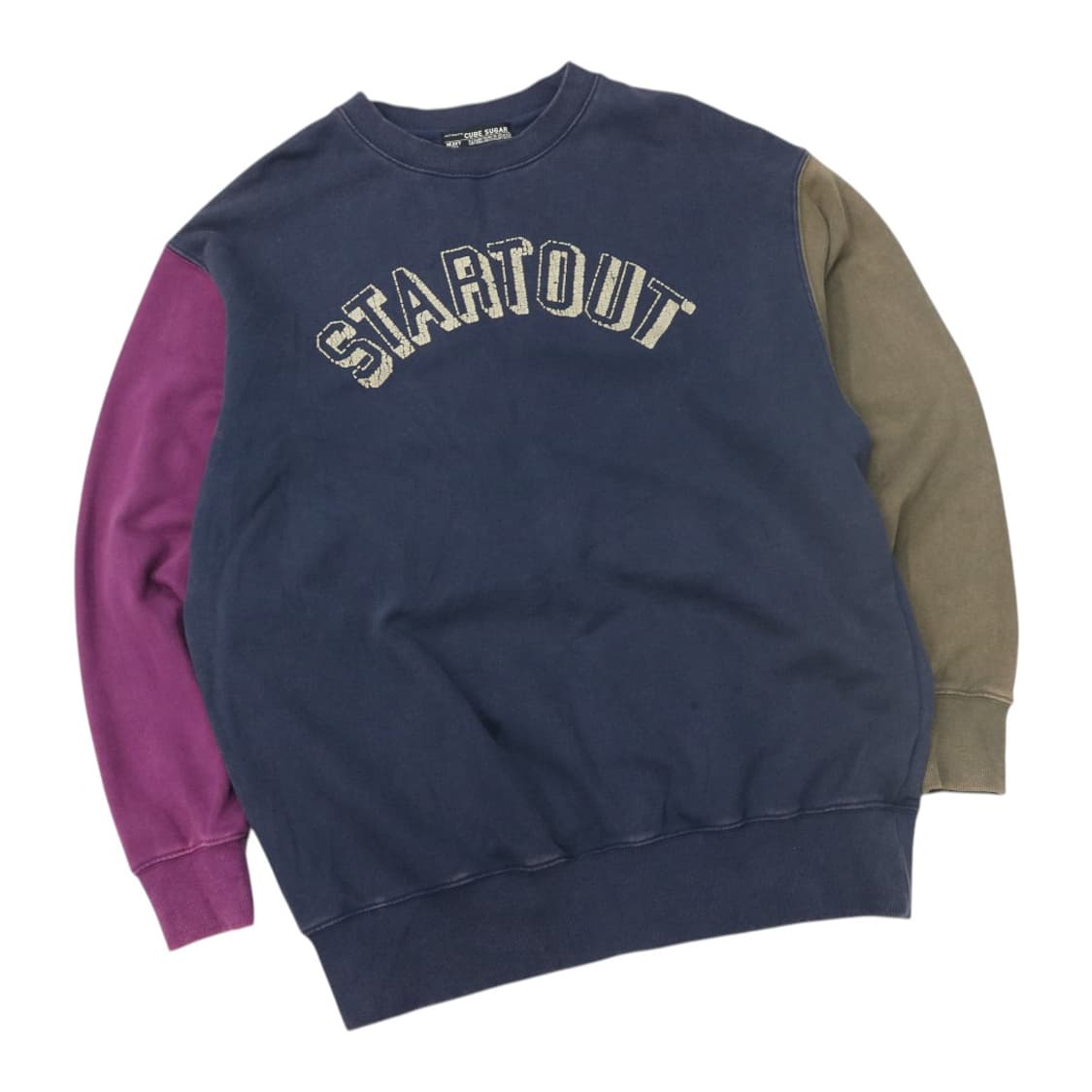 CUBE SUGAR 큐브슈가 빈티지 3컬러 배색 스웻셔츠 (L) 상품이미지1