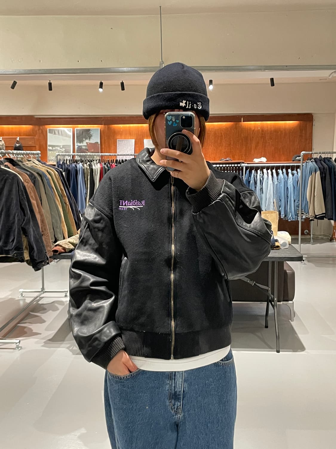 ID wear 가죽 울 바시티 자켓   상품이미지1