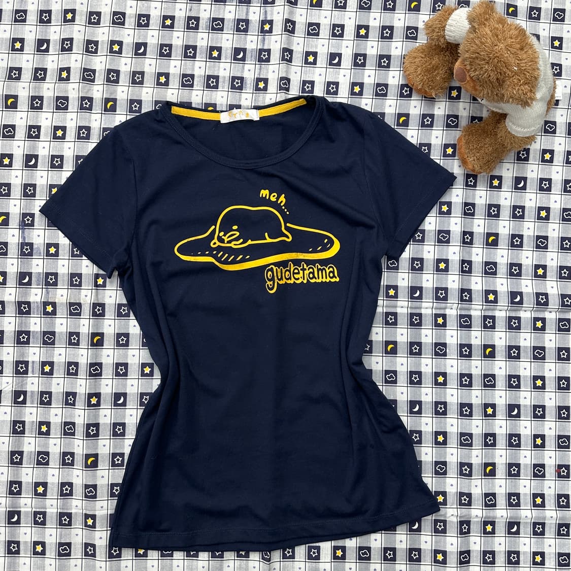 JPN 구데타마 프린팅 키치 슬림핏 네이비 캐릭터 반팔티셔츠  상품이미지1