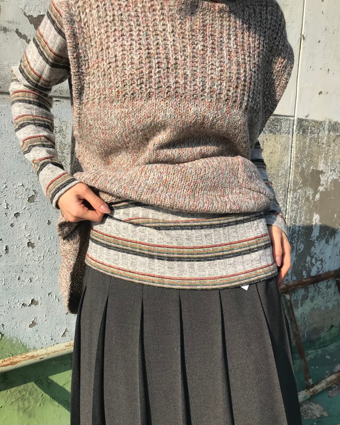 그레이 플리츠 롱 스커트 상품이미지4