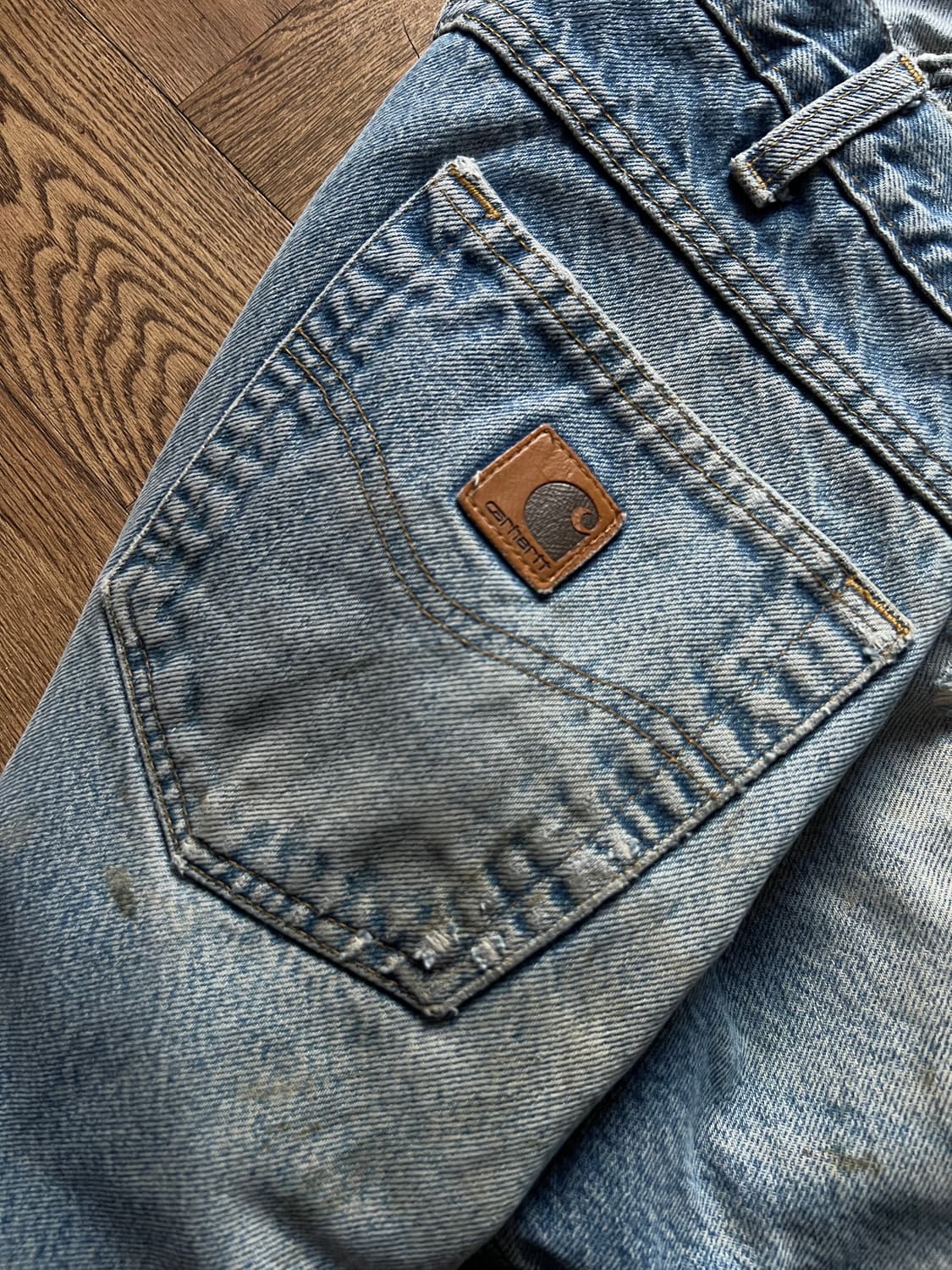 [34]칼하트 USA 플리스 라이닝 더티워싱 워크 데님 팬츠 상품이미지7