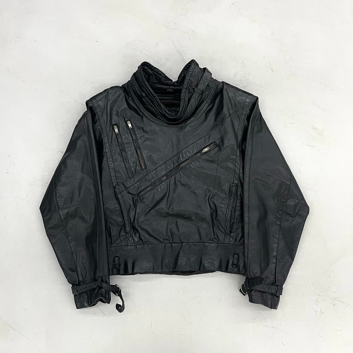 펠레펠레 90s 릭오웬스맛 하이넥 멀티 사선 지퍼 리얼레더 가죽 자켓 상품이미지3