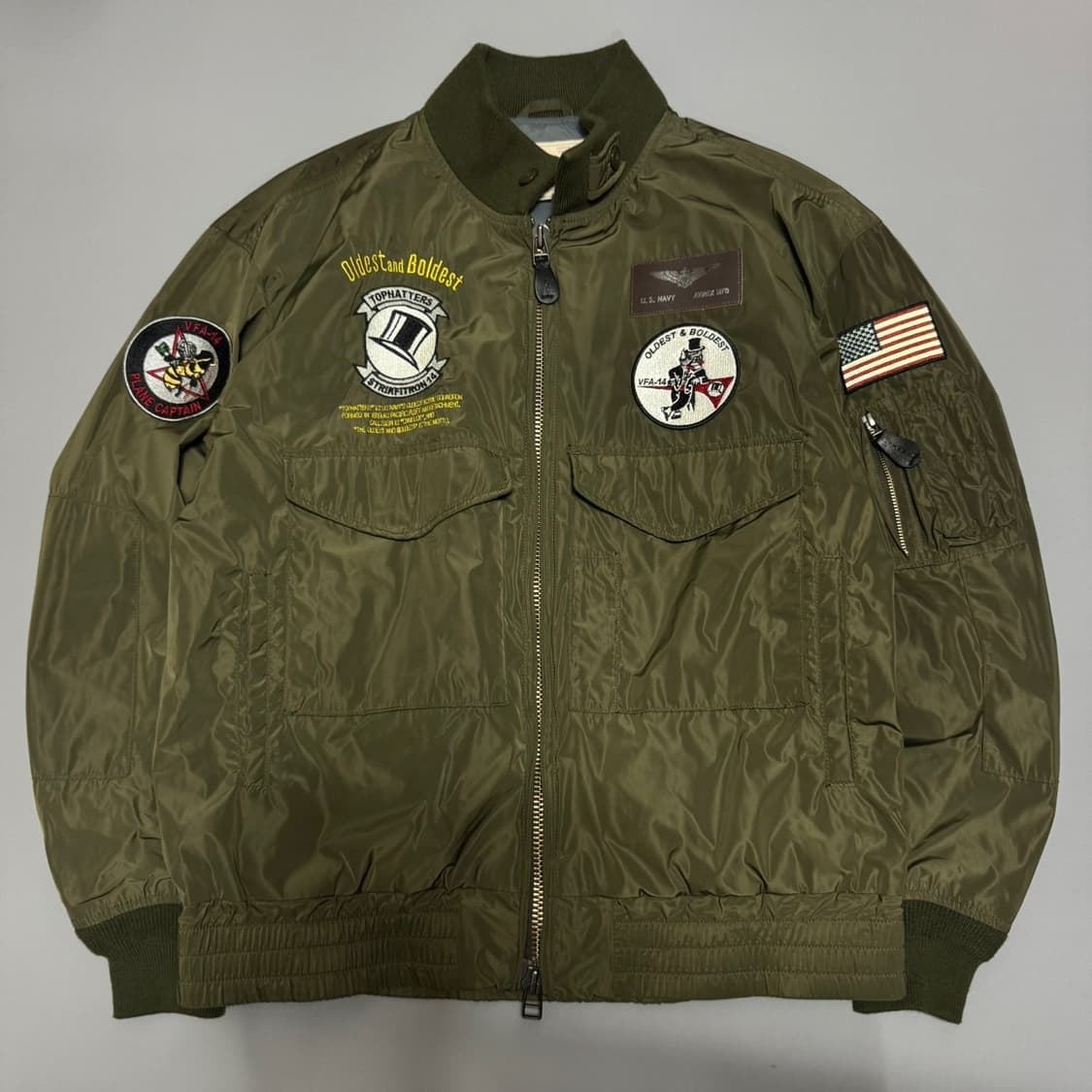 아비렉스(AVIREX) 올리브 나일론 양면 자수로고 패치 플라이트 자켓 상품이미지8