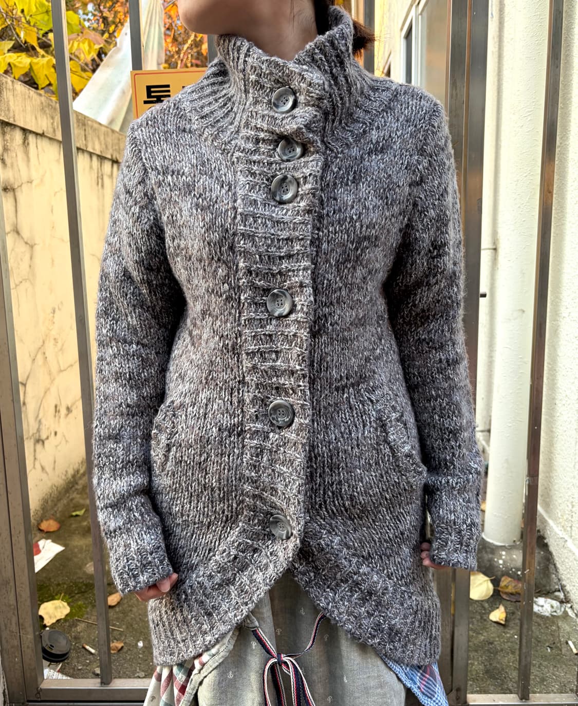 일본 빈티지 모리걸 하이넥 그레이 니트 롱가디건 상품이미지2