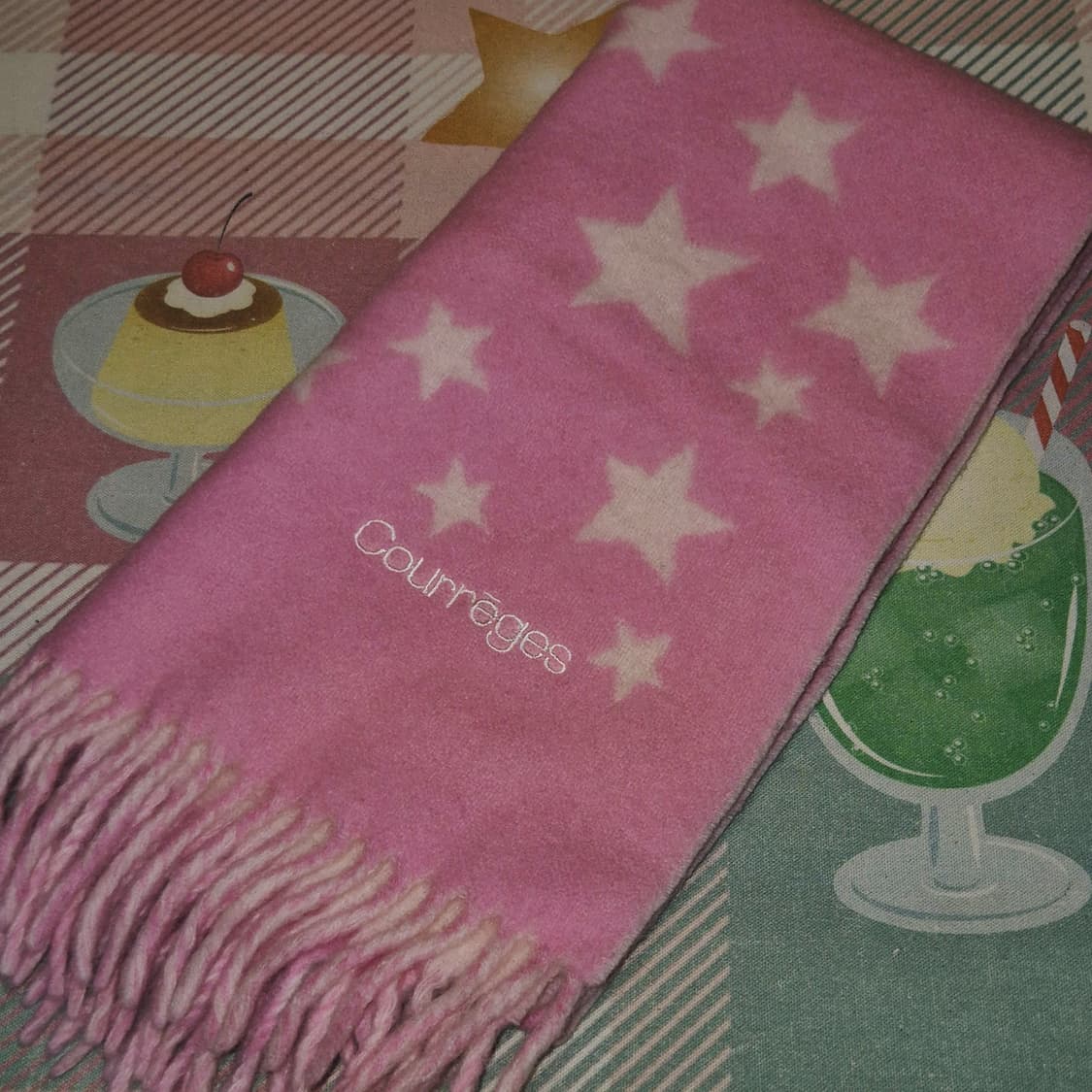 90s 꾸레쥬 핑크 스타 앙고라 울 머플러 상품이미지6