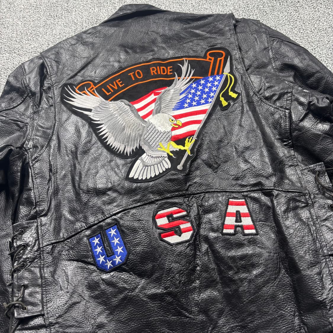 Diamond plate 버팔로 레더 Usa패치 라이더 자켓 상품이미지4