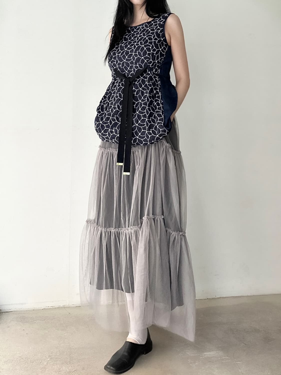 Front squeeze blouse / navy 상품이미지4