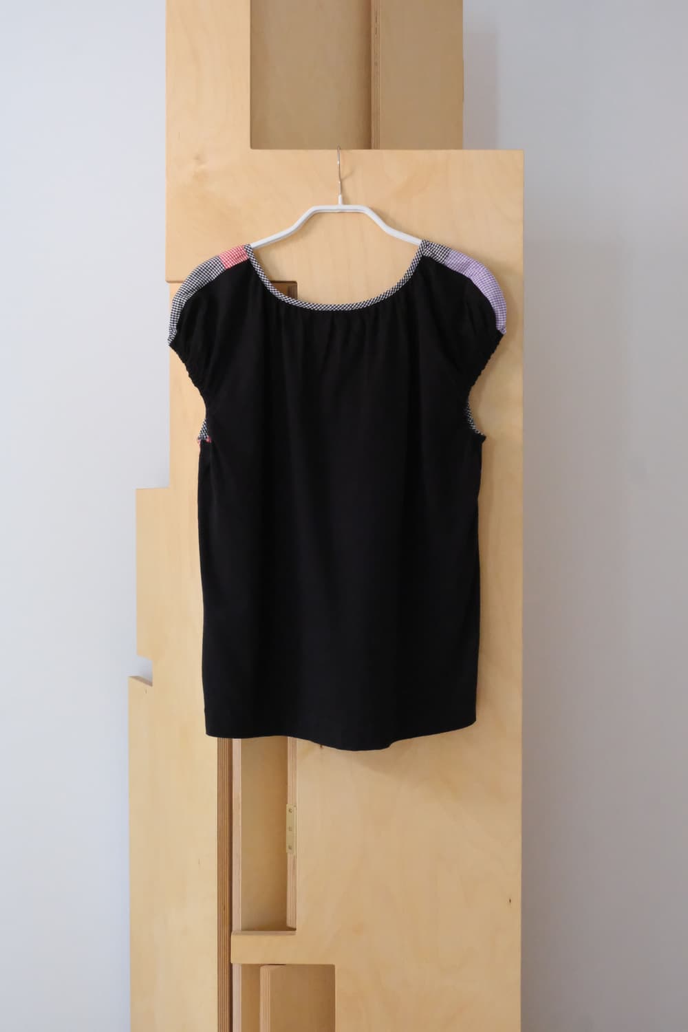 2002 Gingham Patchwork Tie Neck Top 상품이미지2