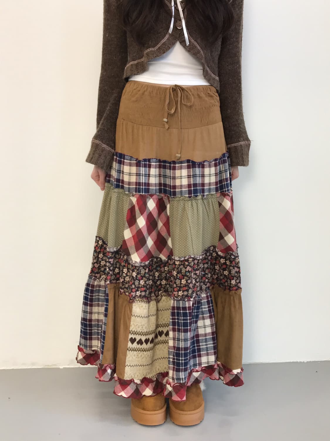 Jpn Mixed Patchwork Tiered Long Skirt 상품이미지1