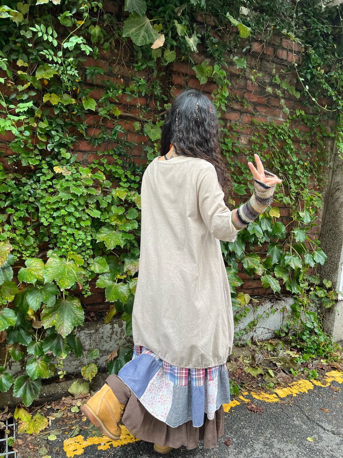 오트밀 도트 포인트 반팔 미디 벌룬 원피스 상품이미지4