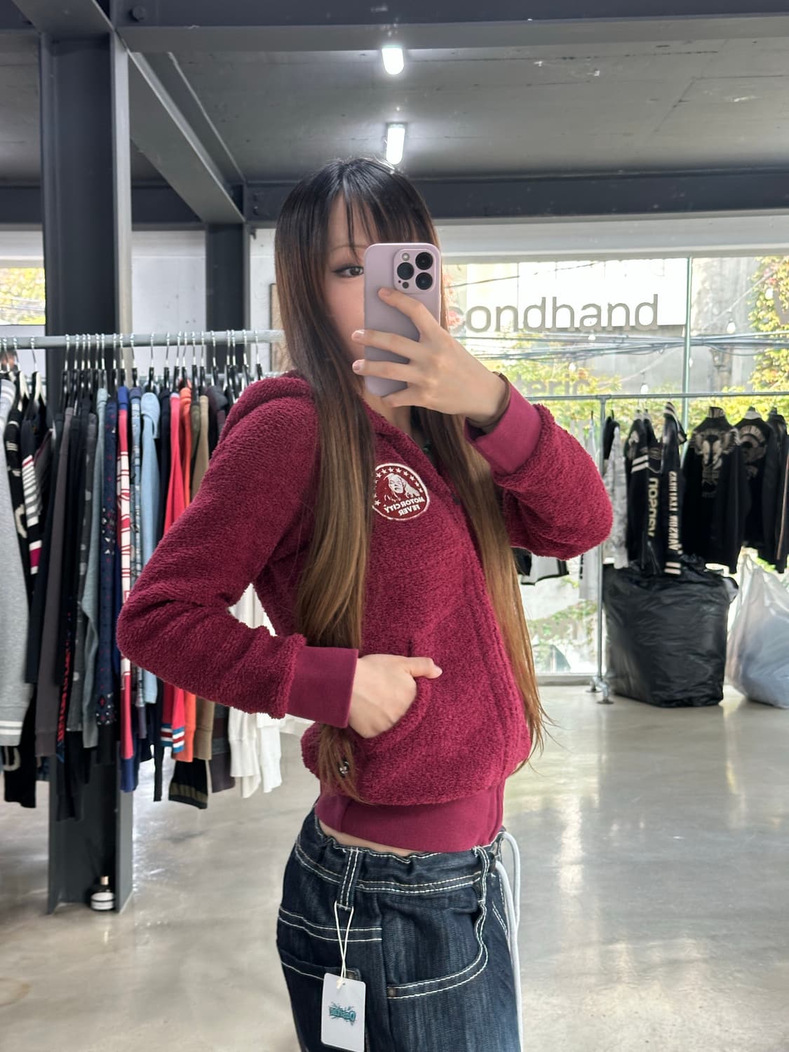 히스테릭글래머 히스걸 보아 파커 후드집업 다크체리 상품이미지3