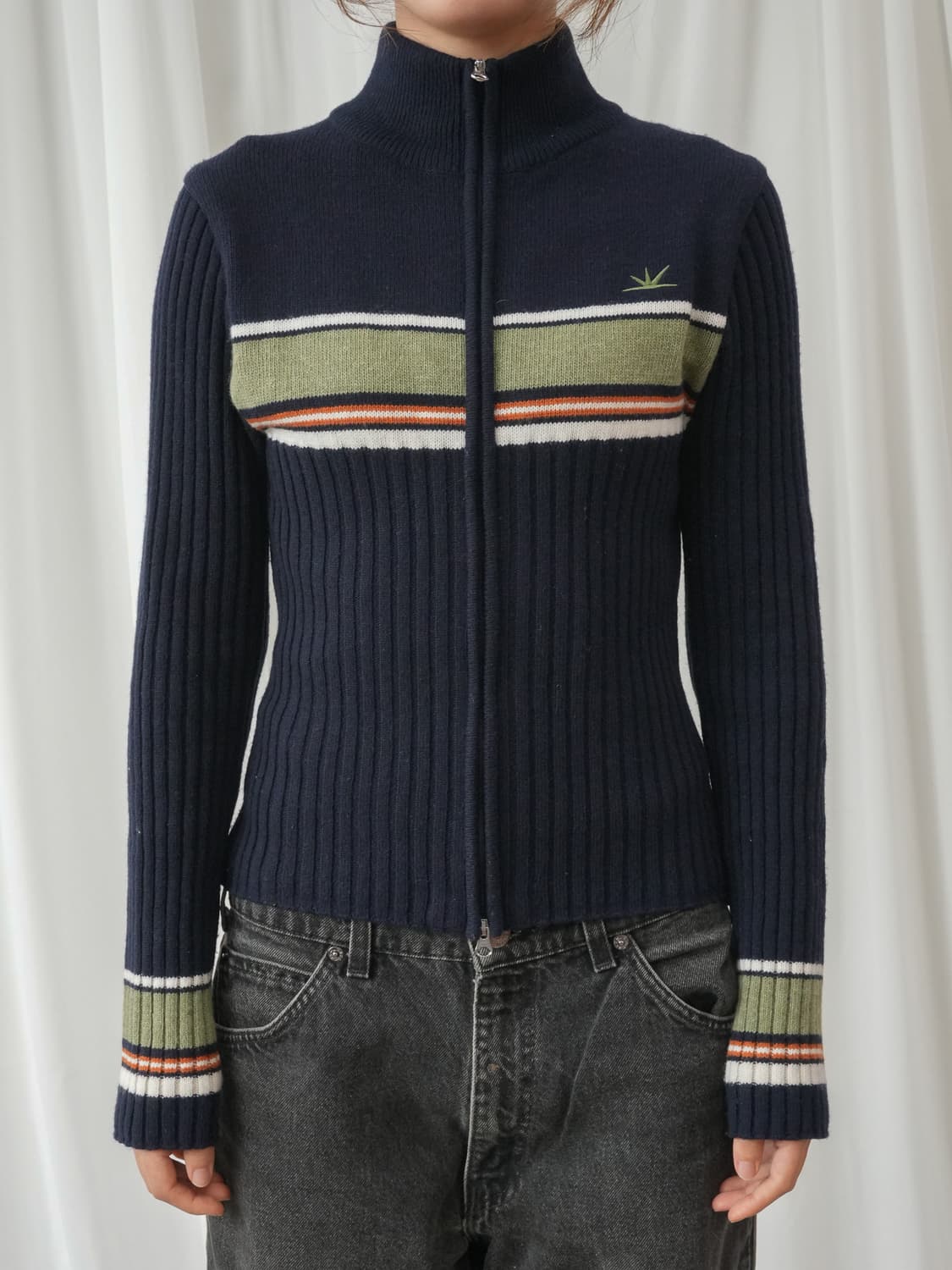 썬러브 W striped full zip knit cardigan S 상품이미지1