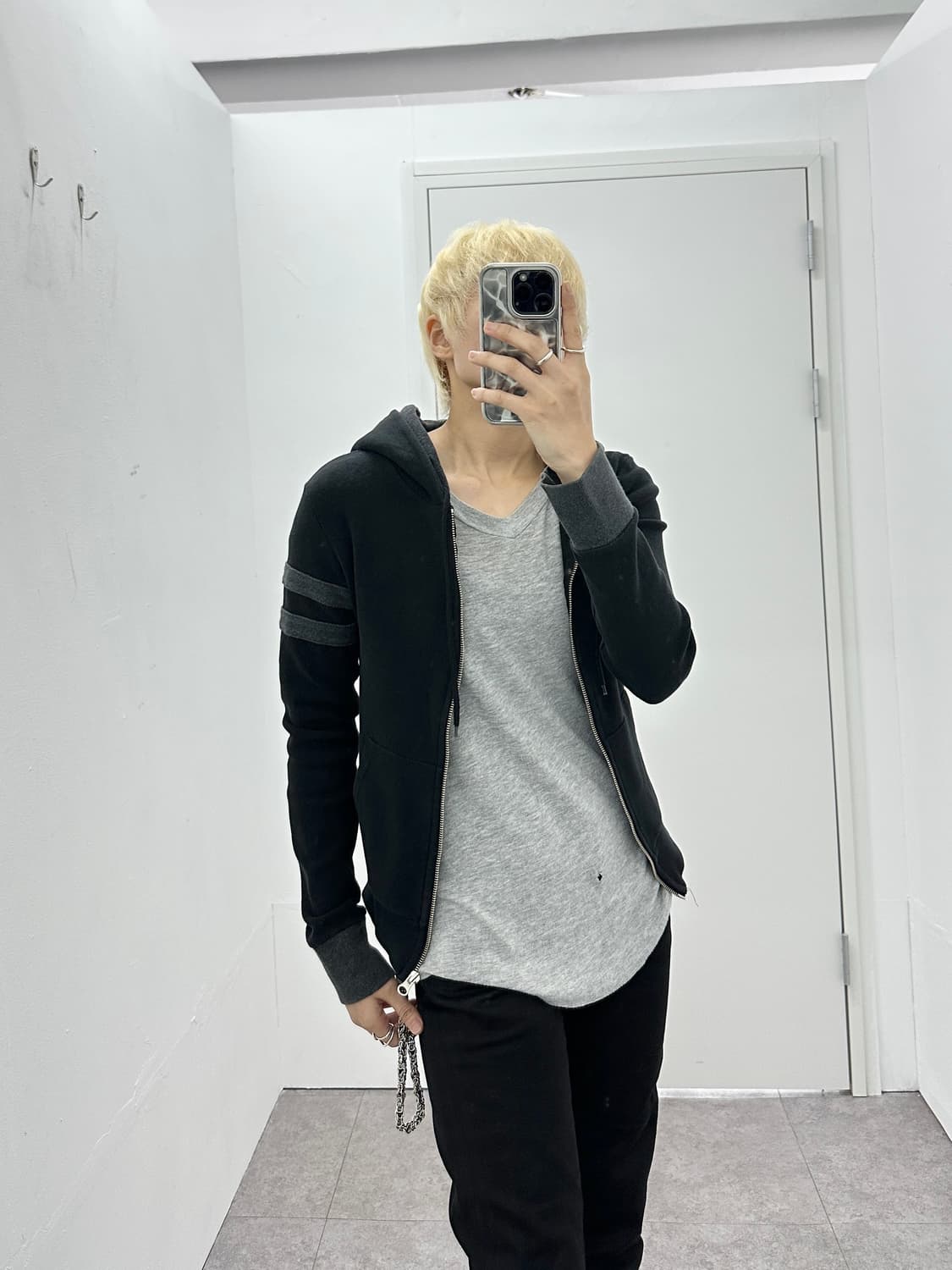 Vintage side stripe slim double hoodie 상품이미지3