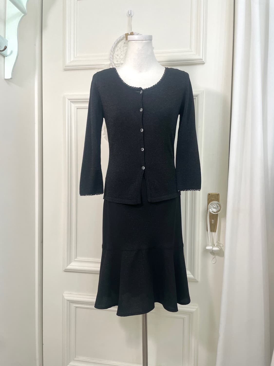 black crystal button glitter slim cardig 상품이미지2