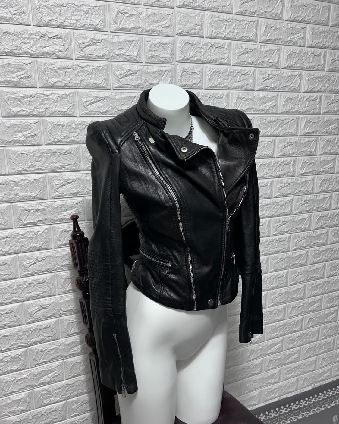 자라 램스킨 패디드 더블 지퍼 모토 자켓 상품이미지1