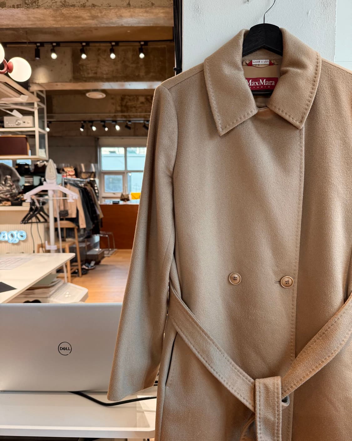 막스마라 스튜디오 브라운 비스코스 벨티드 코트  상품이미지4