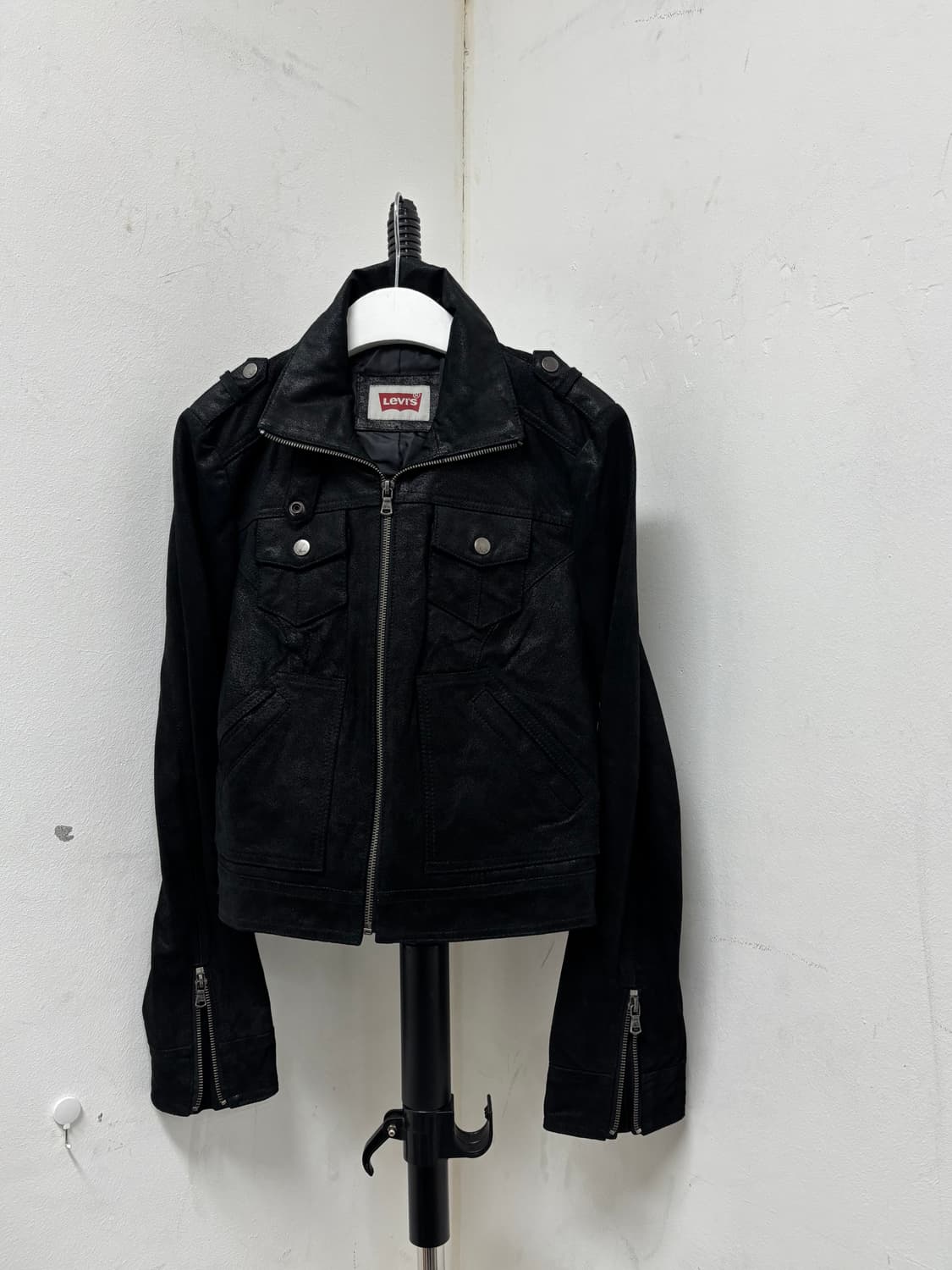 Y2K Genuine Leather Black High Neck Buck 상품이미지7