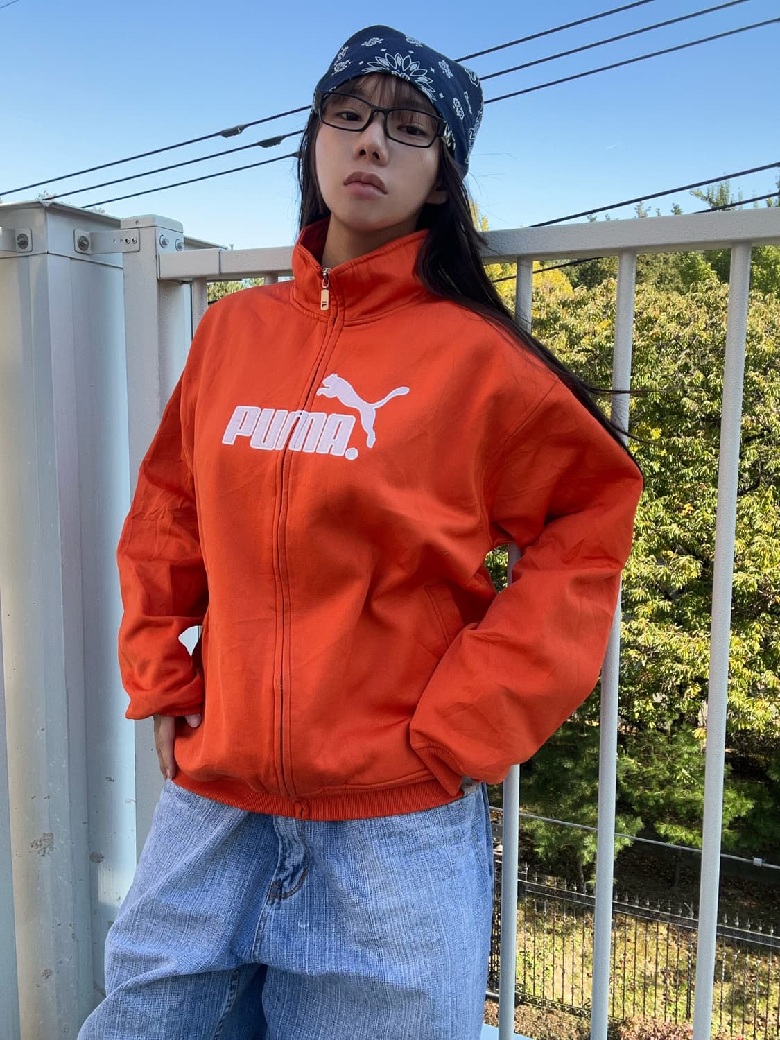 90s PUMA 올드스쿨 빅로고 오렌지 져지 트랙탑 상품이미지2