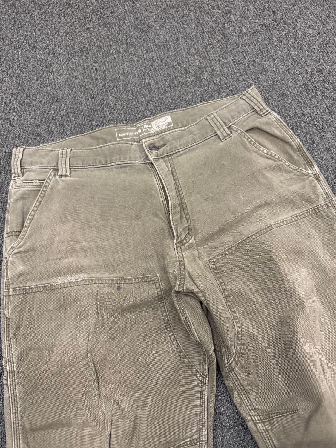 36)칼하트 빈티지 모스그린 더블니 워크팬츠 상품이미지3