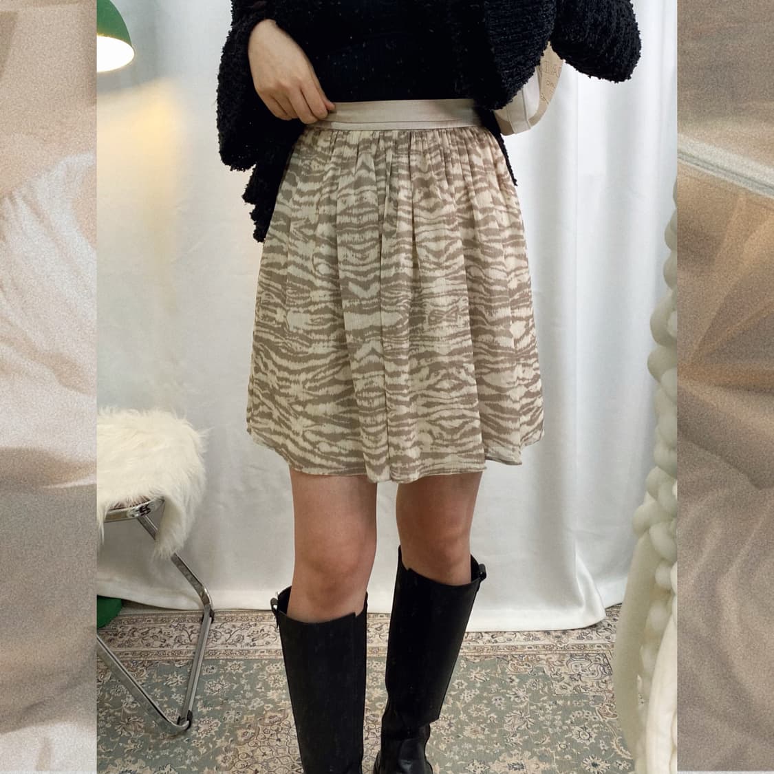 베이지 지브라패턴 미니 스커트 상품이미지2