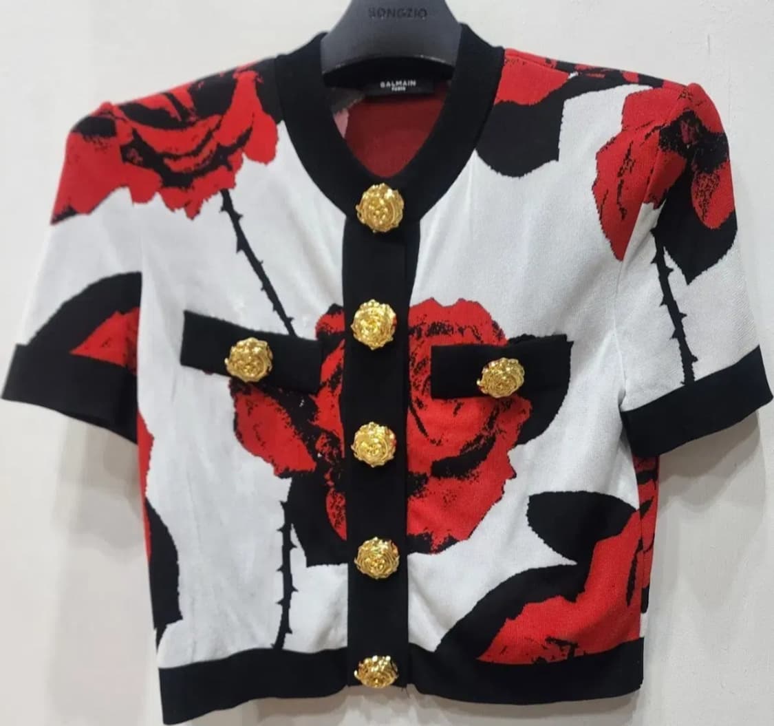 발망 플로랄 로즈 크롭 니트 가디건 36 백화점판 상품이미지5