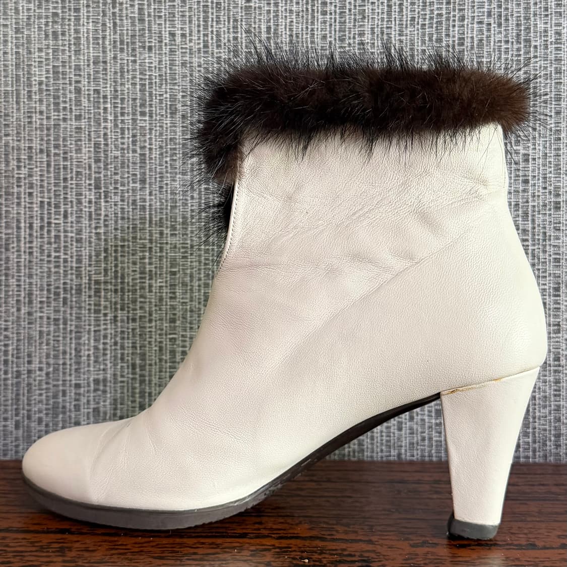 엘칸토 밍크털 아이보리 가죽 앵클 부츠 부티 신발 구두 235 상품이미지3