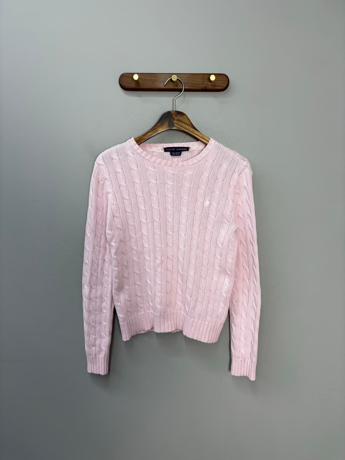 폴로랄프로렌 화이트 포니로고 핑크 케이블 꽈배키 니트 A2873 상품이미지2
