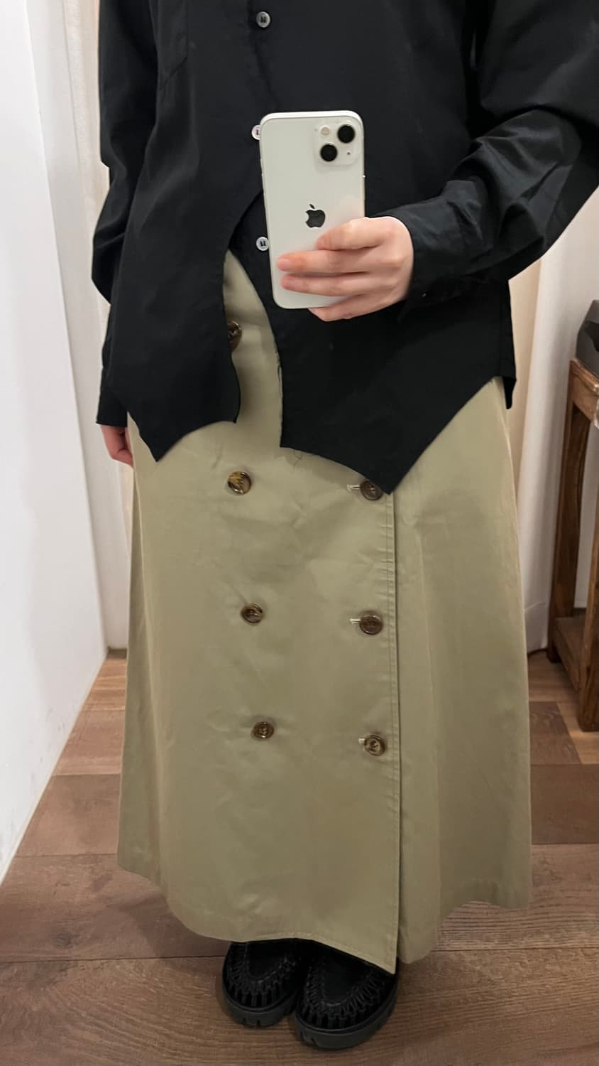 90's Double Button Long Trench Skirt 상품이미지3