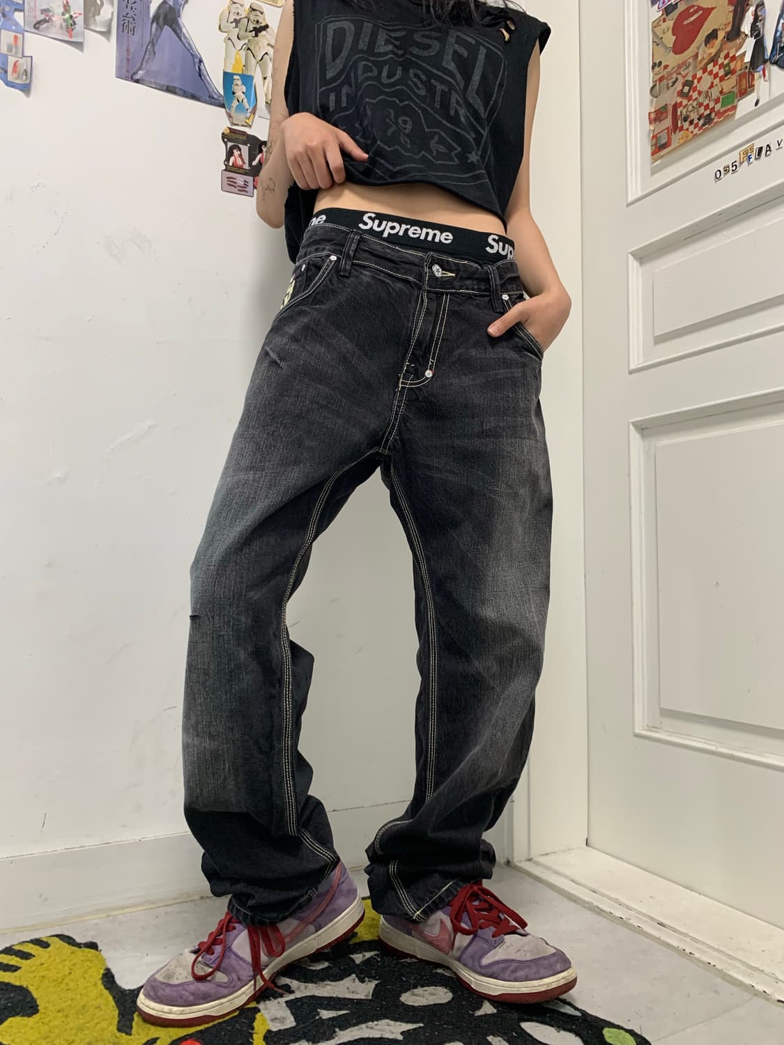 트라이벌 스트릿 웨어 스티치 데님팬츠 상품이미지2