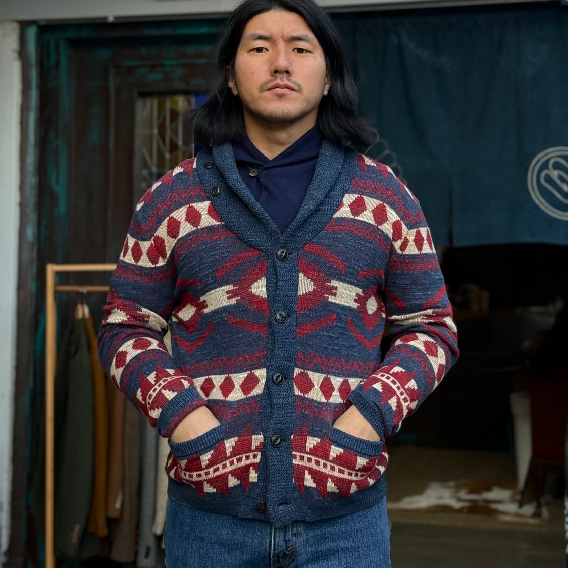 데님앤서플라이 치마요 패턴 숄카라 가디건 M 상품이미지7