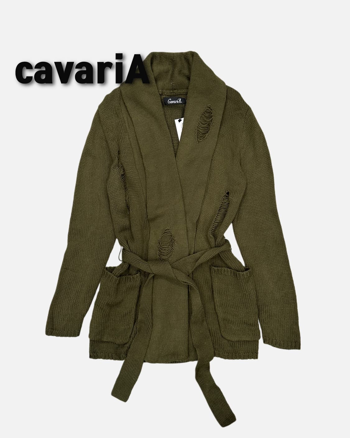 CAVARIA distressed belted showl cardigan 상품이미지1