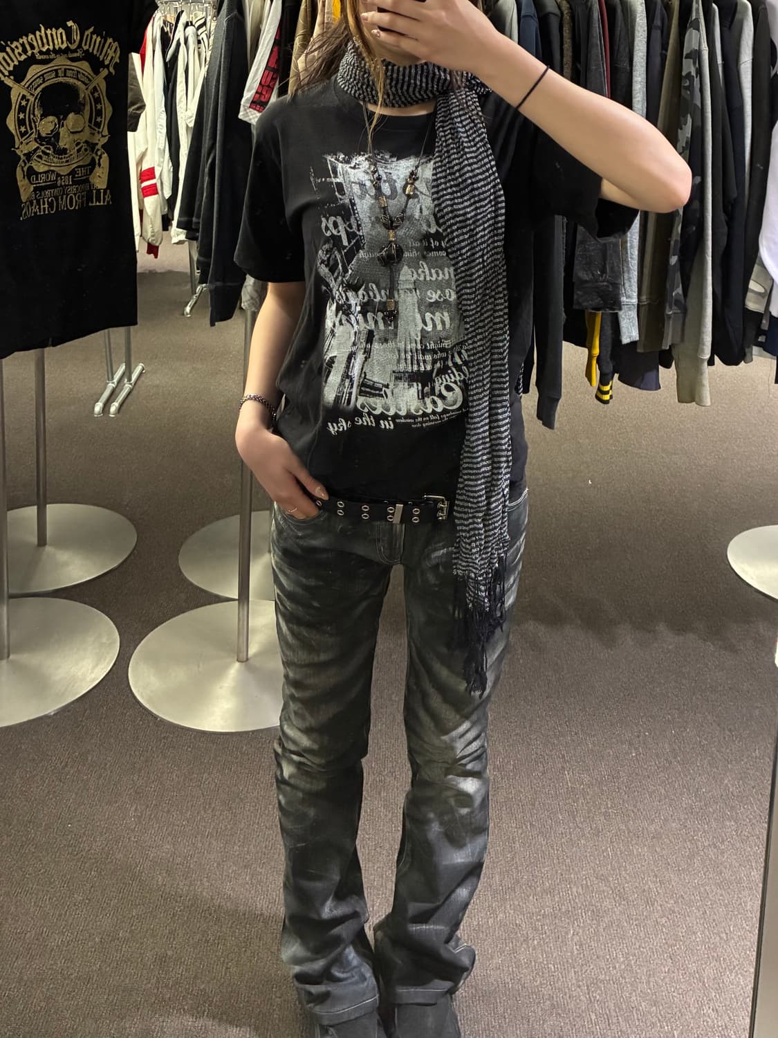 Japanese vintage 여성 줄무늬 머플러 상품이미지4