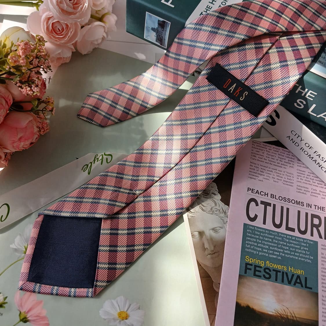 닥스 실크 핑크 체크 패턴 넥타이 8.2cm A+등급 E842
 상품이미지5