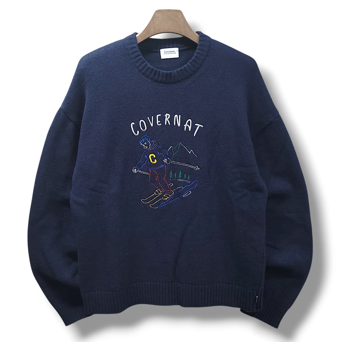 [L] 커버낫 네이비 울 혼방 스키자수 니트 상품이미지1
