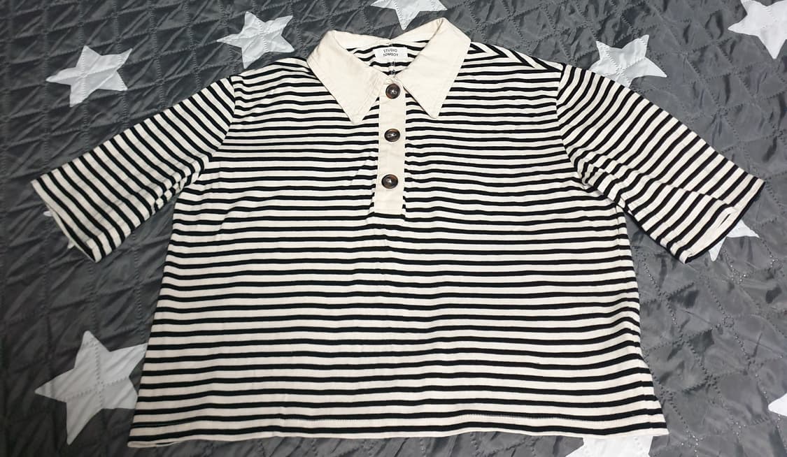 스튜디오톰보이 세미크롭 스트라이프 카라티 (F) 상품이미지1