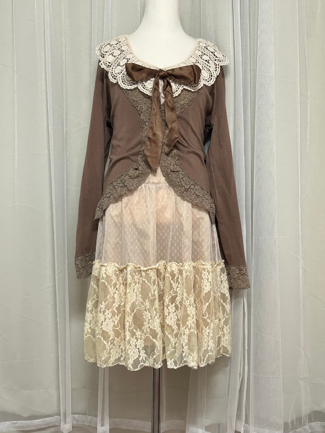 대장 🍪 초코쿠키맛 라떼갸루 모리페어리 엑시즈팜 왕리본 레이스 코디세트 상품이미지1