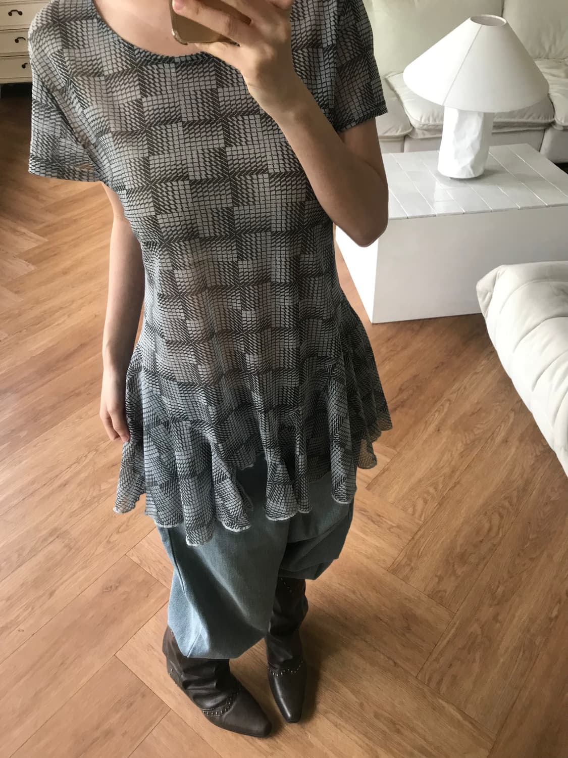 vintage pattern mesh top 상품이미지2