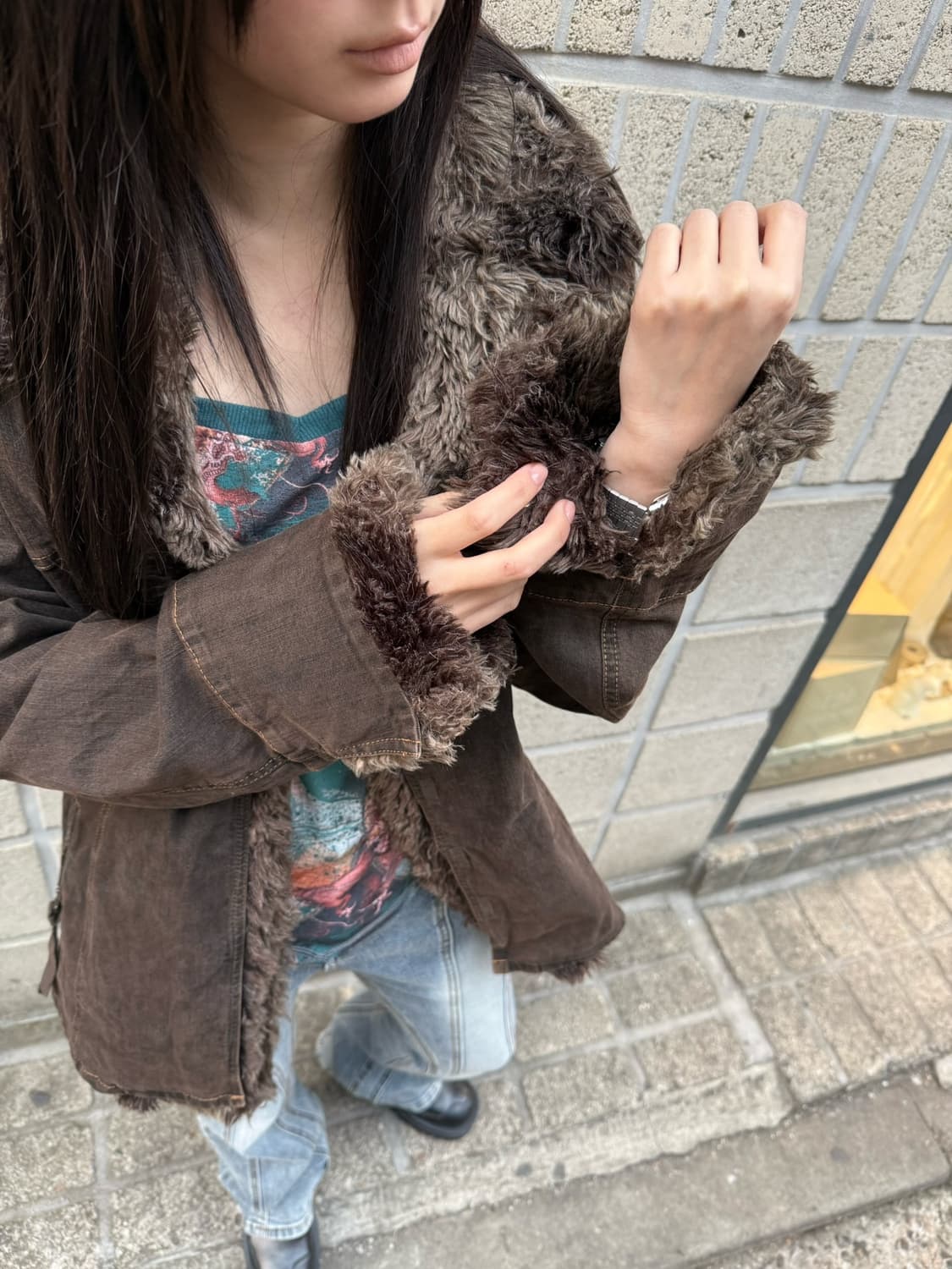 브라운 퍼 디테일 자켓 상품이미지5