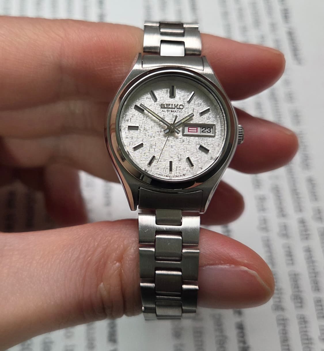 레어] 빈티지 세이코 눈송이 실버다이얼 한자 데이데이트 오토매틱 여성용  상품이미지3