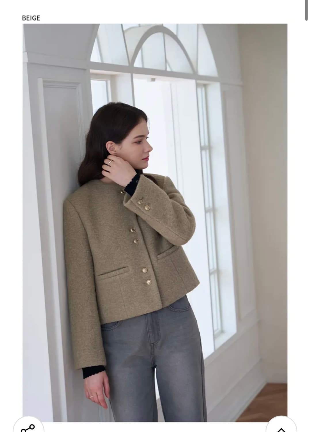 (새상품)(S) 드로우핏 우먼 헤어리 알파카 울 칼라리스 자켓 판매 상품이미지3