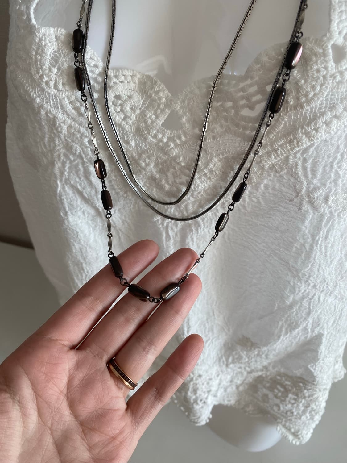 빈티지 브라운 비즈 3중 레이어드 네크리스 목걸이  상품이미지3