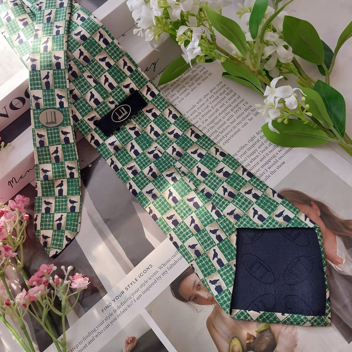 던힐 실크 그린 새 패턴 체크 넥타이 9.8cm A등급 K1899
 상품이미지4