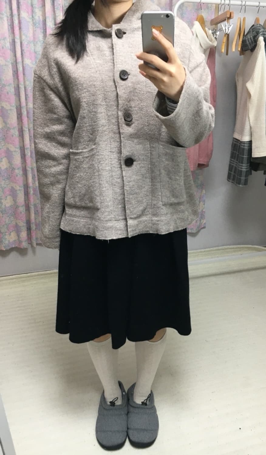 베이지 울 후드 가디건 상품이미지2