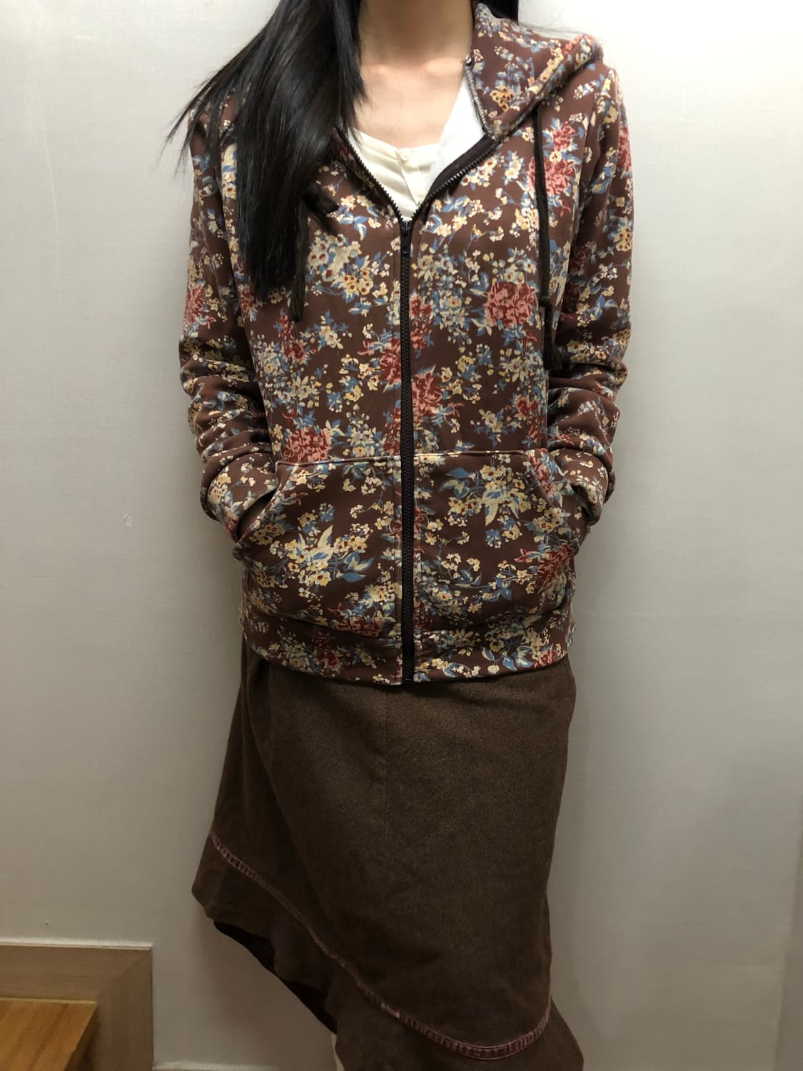 빈티지 브라운 플로랄 후드집업 상품이미지5