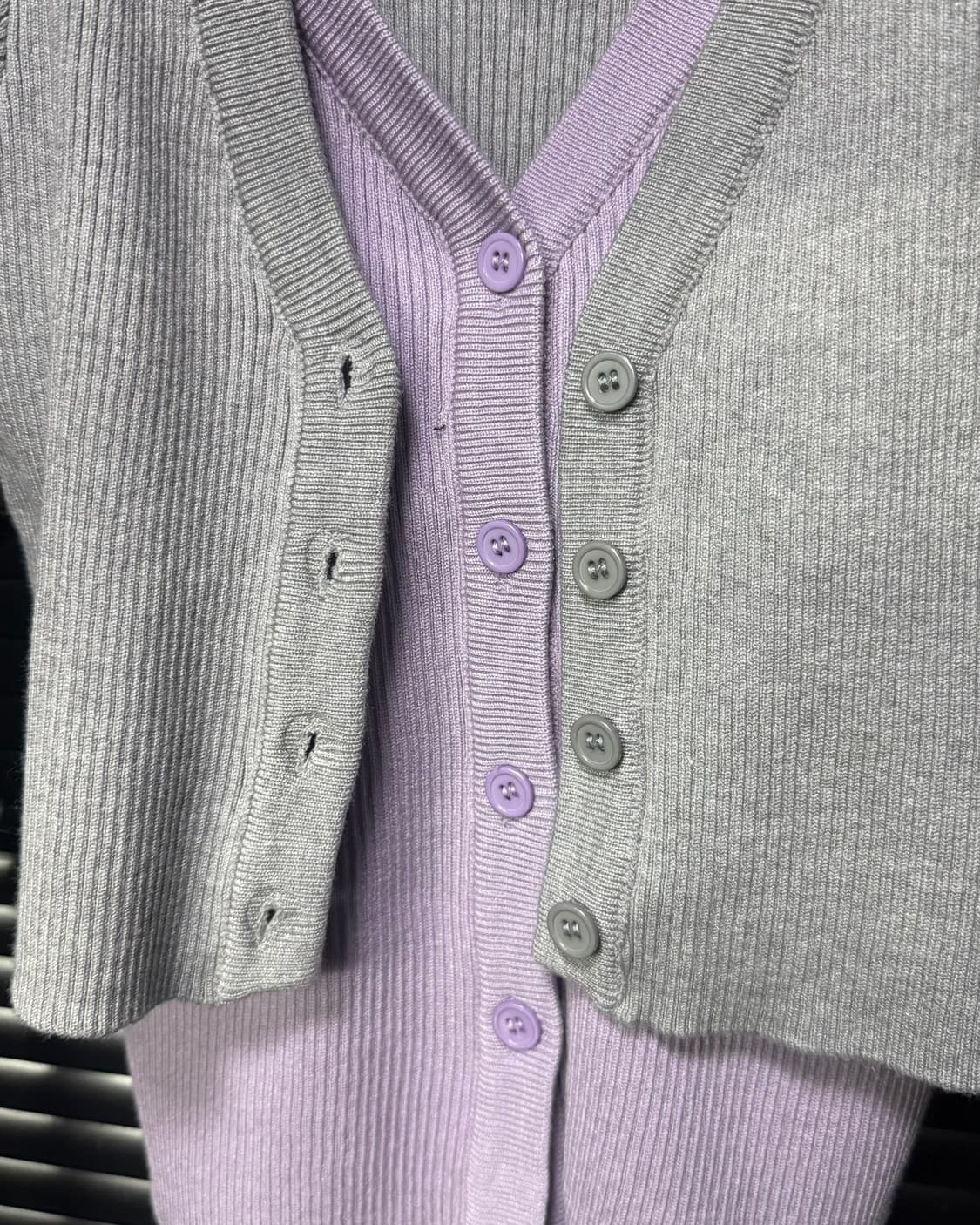 그레이 회색 연보라 배색 골지 니트 스웨터 더블 카라 가디건 갸루 로리  상품이미지7