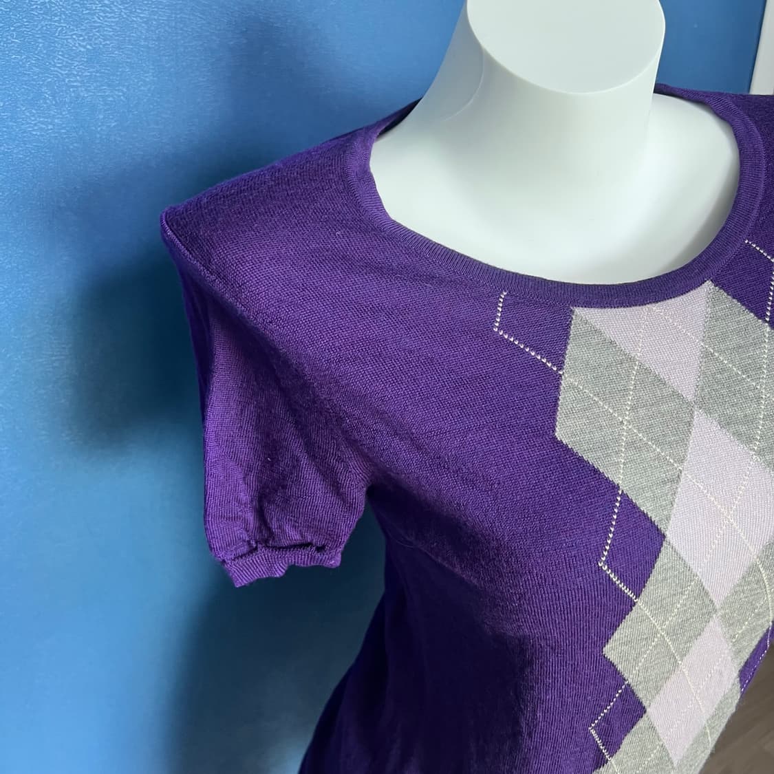 유니클로 아가일 패턴 니트 반팔 상품이미지2