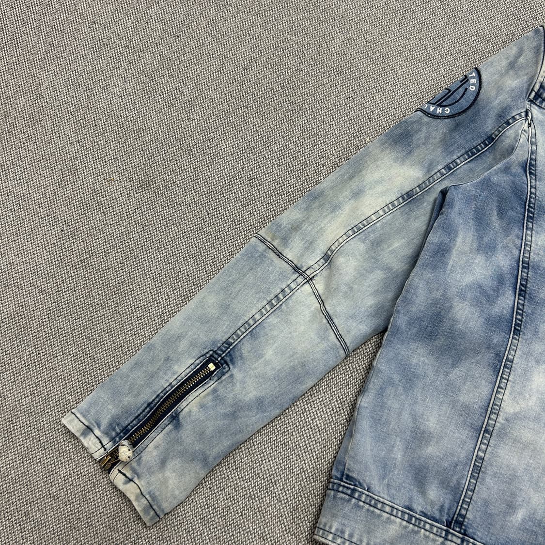 에비수 00s 백스펠아웃 워시드 데님 바이커 자켓(M) 상품이미지3